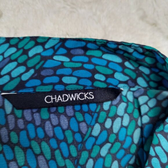 Chadwicks Womens Silky Knot Front Empire Waist Blouse Multicolor Long Sleeve - Picture 5 of 11